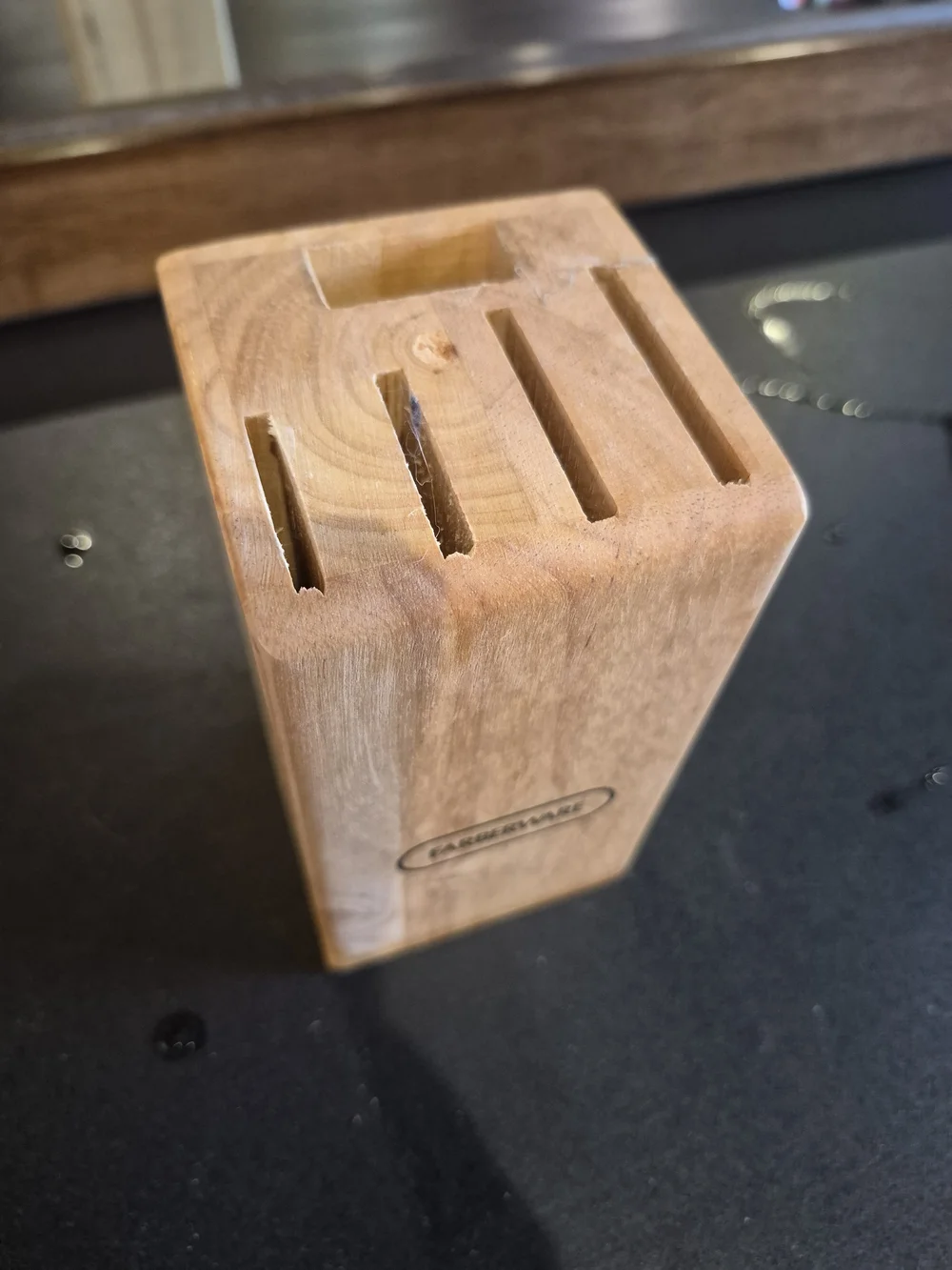 Farberware Knife Block 5 Slot Natural Oak Wood 5 1/2" × 3"x3 No Knives Included - Picture 2 of 6